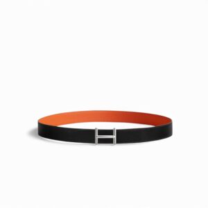 Hermès Hisseo Belt Buckle And Reversible Leather Strap 32 mm Noir/Orange For Men H073967CAAE075