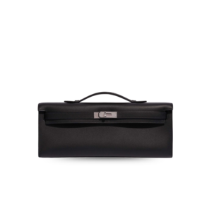 Hermes Kelly Cut Clutch Top Handle 12.2in/ 31cm Black Swift Silver Hardware For Women