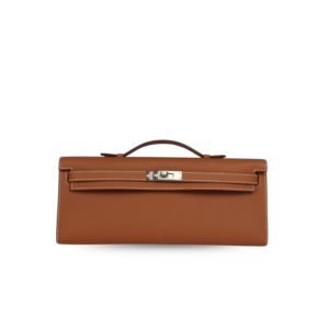 Hermes Kelly Cut Clutch Top Handle 12.2in/ 31cm Brown Swift Silver Hardware For Women