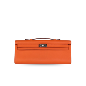 Hermes Kelly Cut Clutch Top Handle 12.2in/ 31cm Orange Swift Silver Hardware For Women