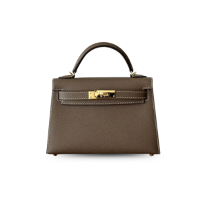 Hermes Kelly Mini Top Handle Bag 7.5in/ 19cm Etoupe Epsom Gold Hardware For Women's