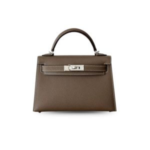 Hermes Kelly Mini Top Handle Bag 7.5in/ 19cm Etoupe Epsom Palladium Hardware For Women