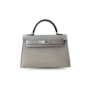 Hermes Kelly Mini Top Handle Bag 7.5in/ 19cm Light Grey Epsom Palladium Hardware For Women