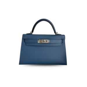 Hermes Kelly Mini Top Handle Bag 7.5in/ 19cm Navy Epsom Palladium Hardware For Women