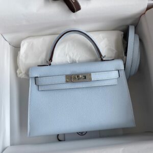 Alternative view of Hermes Kelly Mini Top Handle Bag 7.5in/ 19cm Sky Blue Epsom Palladium Hardware For Women