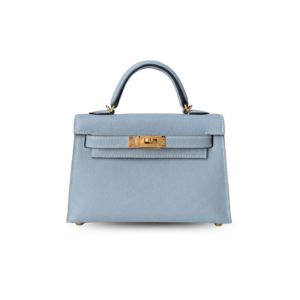 Hermes Kelly Mini Top Handle Bag 7.5in/ 19cm Sky Blue Epsom Gold Hardware For Women