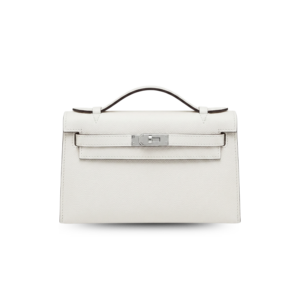 Hermes Kelly Pochette Top Handle Bag 8.7in/ 22cm Blanc Epsom Palladium Hardware For Women