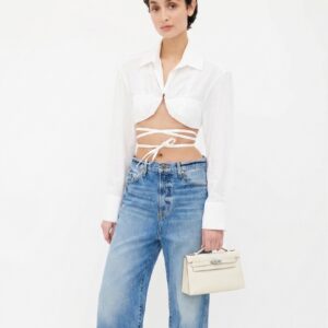 Alternative view of Hermes Kelly Pochette Top Handle Bag 8.7in/ 22cm Blanc Epsom Palladium Hardware For Women