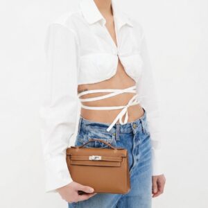 Alternative view of Hermes Kelly Pochette Top Handle Bag 8.7in/ 22cm Brown Epsom Palladium Hardware For Women