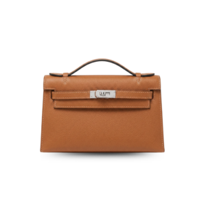Hermes Kelly Pochette Top Handle Bag 8.7in/ 22cm Brown Epsom Palladium Hardware For Women