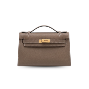 Hermes Kelly Pochette Top Handle Bag 8.7in/ 22cm Etoupe Epsom Gold Hardware For Women