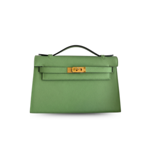 Hermes Kelly Pochette Top Handle Bag 8.7in/ 22cm Green Epsom Gold Hardware For Women