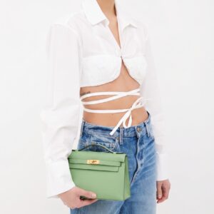 Alternative view of Hermes Kelly Pochette Top Handle Bag 8.7in/ 22cm Green Epsom Gold Hardware For Women