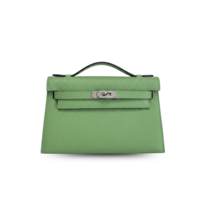 Hermes Kelly Pochette Top Handle Bag 8.7in/ 22cm Green Epsom Palladium Hardware For Women