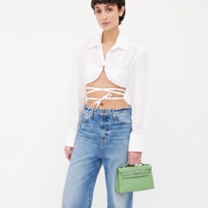 Alternative view of Hermes Kelly Pochette Top Handle Bag 8.7in/ 22cm Green Epsom Palladium Hardware For Women