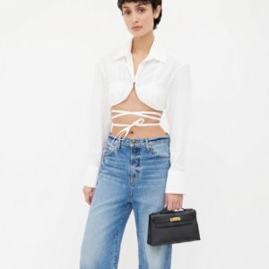 Alternative view of Hermes Kelly Pochette Top Handle Bag 8.7in/ 22cm Noir Epsom Gold Hardware For Women