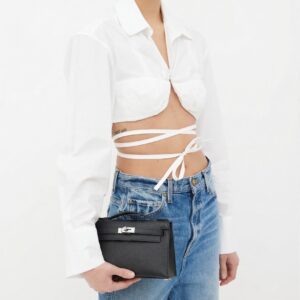 Alternative view of Hermes Kelly Pochette Top Handle Bag 8.7in/ 22cm Noir Epsom Palladium Hardware For Women