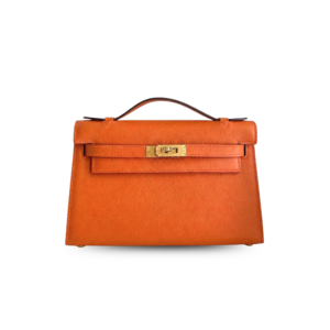 Hermes Kelly Pochette Top Handle Bag 8.7in/ 22cm Orange Epsom Gold Hardware For Women