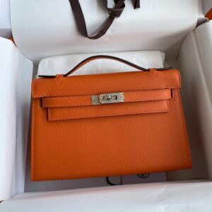 Alternative view of Hermes Kelly Pochette Top Handle Bag 8.7in/ 22cm Orange Epsom Palladium Hardware For Women