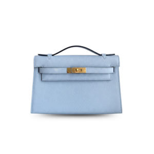Hermes Kelly Pochette Top Handle Bag 8.7in/ 22cm Sky Blue Epsom Gold Hardware For Women