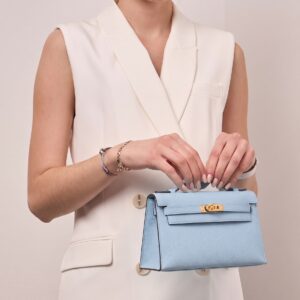 Alternative view of Hermes Kelly Pochette Top Handle Bag 8.7in/ 22cm Sky Blue Epsom Gold Hardware For Women