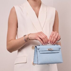 Alternative view of Hermes Kelly Pochette Top Handle Bag 8.7in/ 22cm Sky Blue Epsom Palladium Hardware For Women