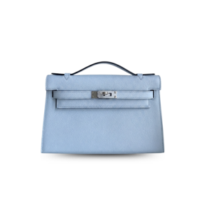 Hermes Kelly Pochette Top Handle Bag 8.7in/ 22cm Sky Blue Epsom Palladium Hardware For Women