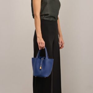 Alternative view of Hermes Picotin Lock 18 Top Handle Bag 7.1in/ 18cm Blue Saphir Gold Hardware For Women