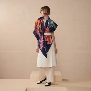 Alternative view of Hermes Tulipomanie Triangle Scarf Navy For Women H363964S 02