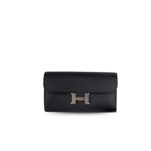 Hermes Constance Epsom Long Wallet 20cm/7.9in Silver Toned Hardware For Women Black