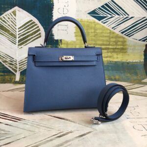 Hermes Kelly Navy For Women Silver Toned Hardware 10in/25cm