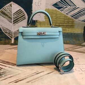 Hermes Kelly Light Blue For Women Silver Toned Hardware 10in/25cm