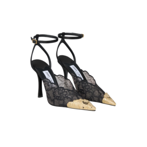 Jimmy Choo Faiz 100 Lace Pumps Black/ Vintage Gold For Women FAIZ100FYZ