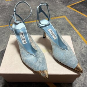 Alternative view of Jimmy Choo Faiz 100 Lace Pumps Light Blue/ Gold For Women