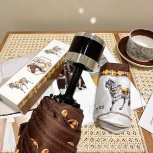 Alternative view of Hermes Long Umbrella With Horse Motif White