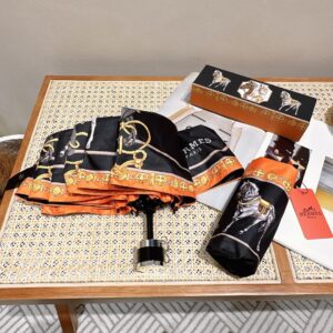 Alternative view of Hermes Long Umbrella With Horse Motif Black