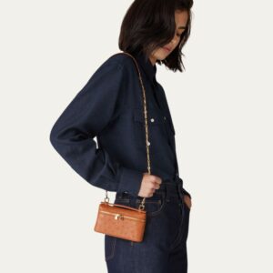 Alternative view of Loro Piana Extra Pocket Mini Pouch Top Handle 5.9in/ 15cm Cognac Gold Hardware For Women FAN9926_E0DA