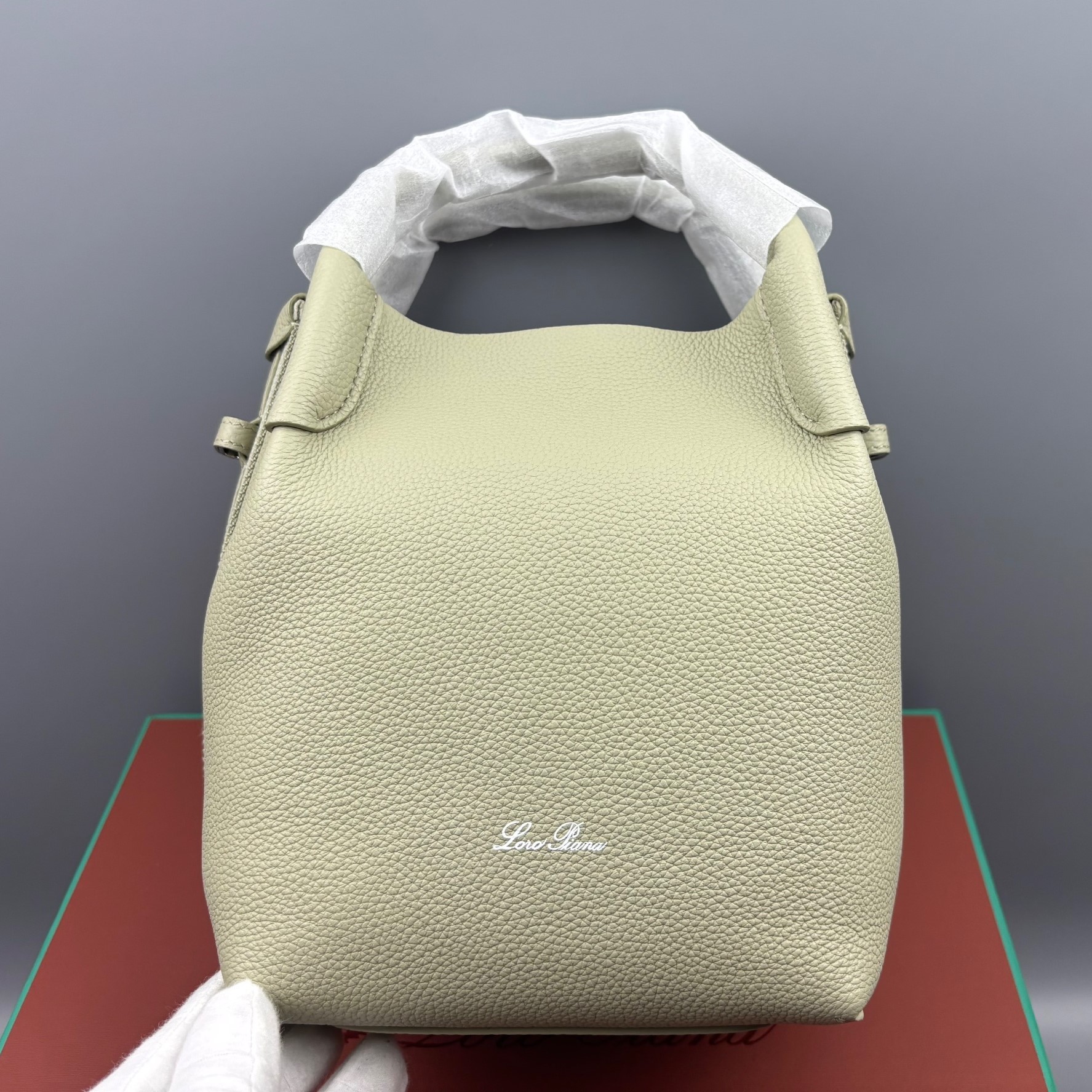 Loro Piana Bale Small Top Handle Bag 6.7in/ 17cm Light Wasabi Silver Hardware For Women FAN8964 50YB