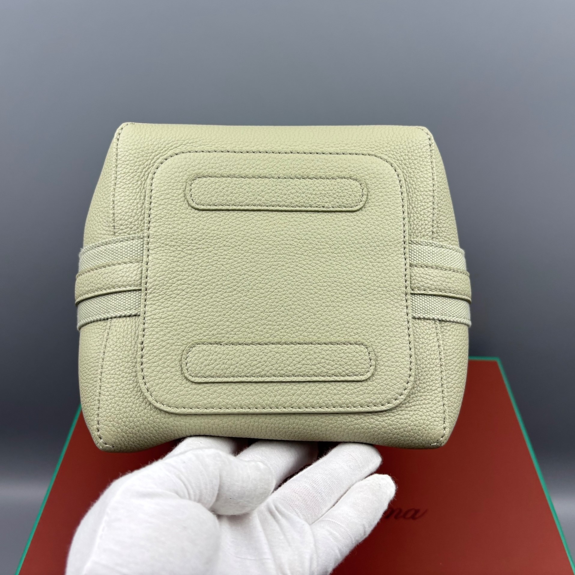 Loro Piana Bale Small Top Handle Bag 6.7in/ 17cm Light Wasabi Silver Hardware For Women FAN8964 50YB