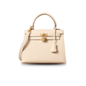 Hermes Kelly Epsom Gold Tone Lock Bag Cream For Women 9,8in/25cm