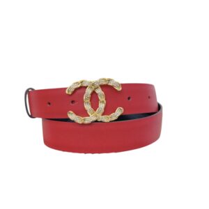Chanel Shiny Gold Tone Chain Interlocking C Belt Red For Women