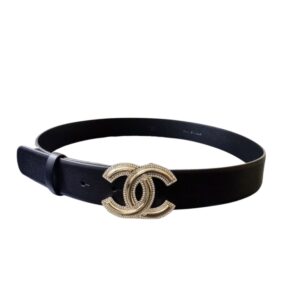 Chanel Mini Stone Interlocking C Buckle 32mm Belt Black For Women