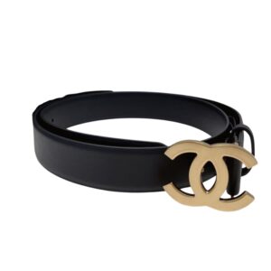 Chanel Gold Tone Interlocking C Buckle 32mm Belt Black For Women