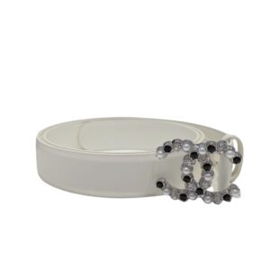 Chanel Two Color Pearl Interlocking C Buckle Belt White For Women