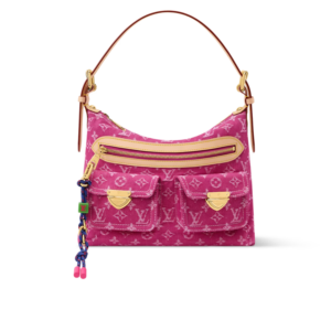 Louis Vuitton Baggy Shouder Bag 11.8in/ 30cm Fuchsia Denim Gold Hardware For Women M28266