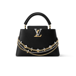 Louis Vuitton Capucines BB Top Handle Bag 10.6in/ 27cm Black Silver/ Gold Hardware For Women M26814