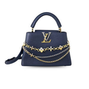 Louis Vuitton Capucines BB Top Handle Bag 10.6in/ 27cm Navy Blue Silver/ Gold Hardware For Women