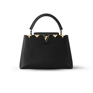 Louis Vuitton Capucines MM Top Handle Bag 12.4in/ 31.5cm Black Gold Hardware For Women M54663