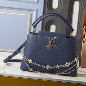 Alternative view of Louis Vuitton Capucines MM Top Handle Bag 12.4in/ 31.5cm Navy Blue Silver/ Gold Hardware For Women M27035