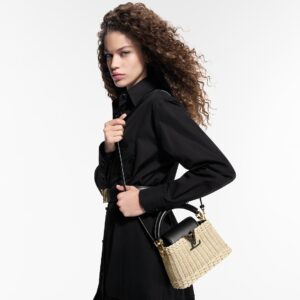 Alternative view of Louis Vuitton Capucines Mini Top Handle Bag 8.3in/ 21cm Black Rattan Gold Hardware For Women M26003